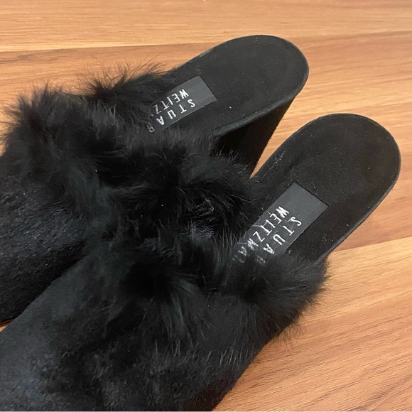 STUART WEITZMAN 5W 47312 Black Calf Hair Fur Slip On Heeled Mules Size 8.5 - Picture 5 of 16